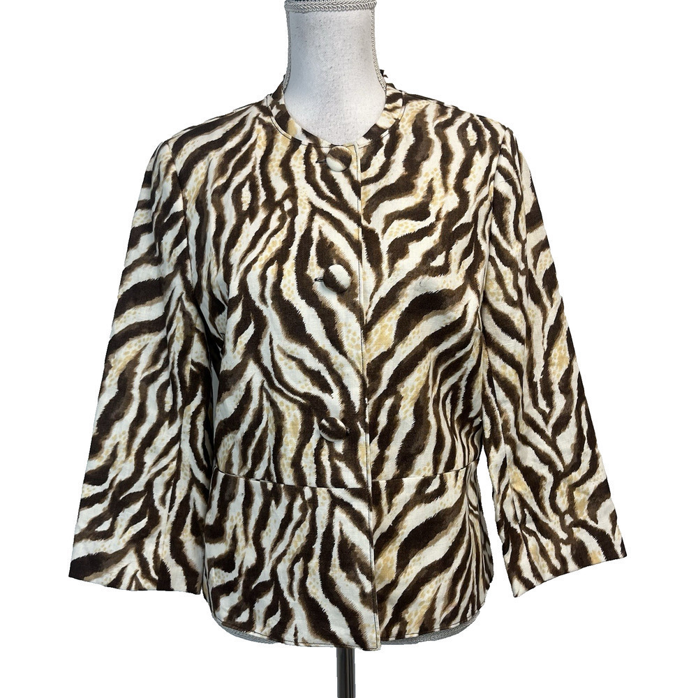 Rafealla Blazer Jacket size 12 Brown Gold Tiger Linen Casual Career Professional